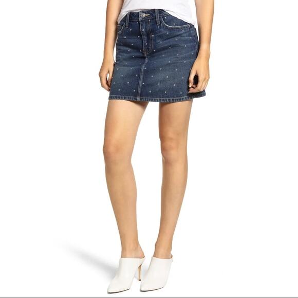 CURRENT/ELLIOTT The Five-Pocket Studded Denim Mini Skirt in Night Rider Size 27 - Picture 1 of 11